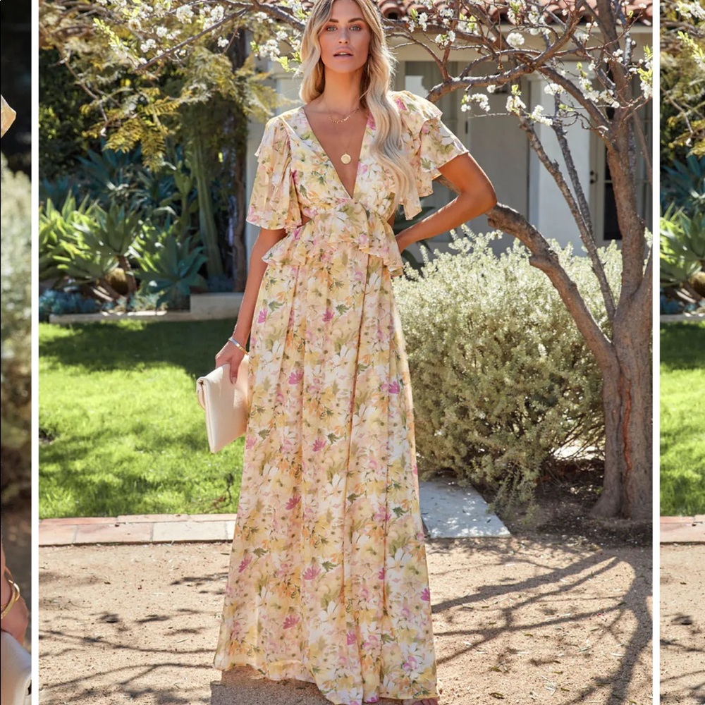 Vici Floral Maxi Dress - Yellow and Pink